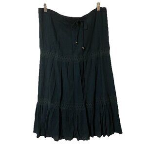 Vintage Juli Tiered Midi Skirt Womens Cotton Gauze Black Whimsigoth Fairy Boho